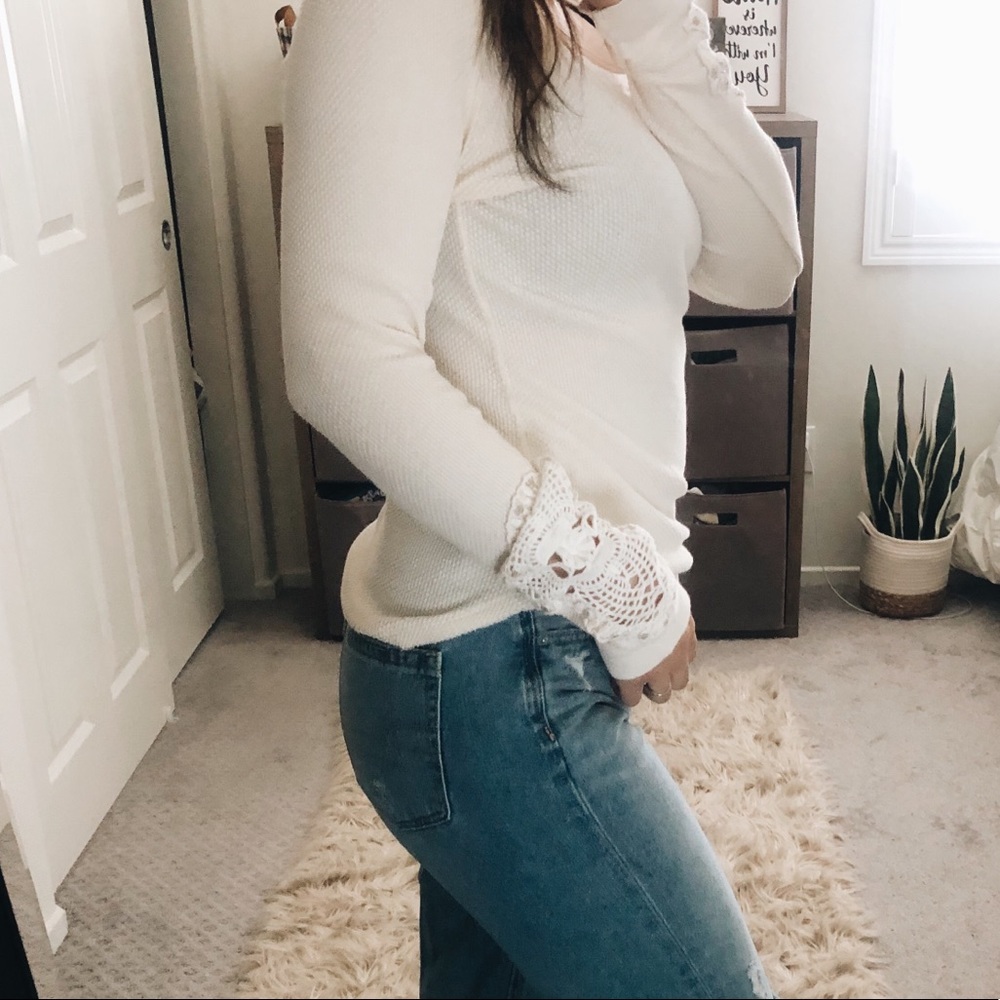 Free People Crochet Cuff Thermal Top Medium
